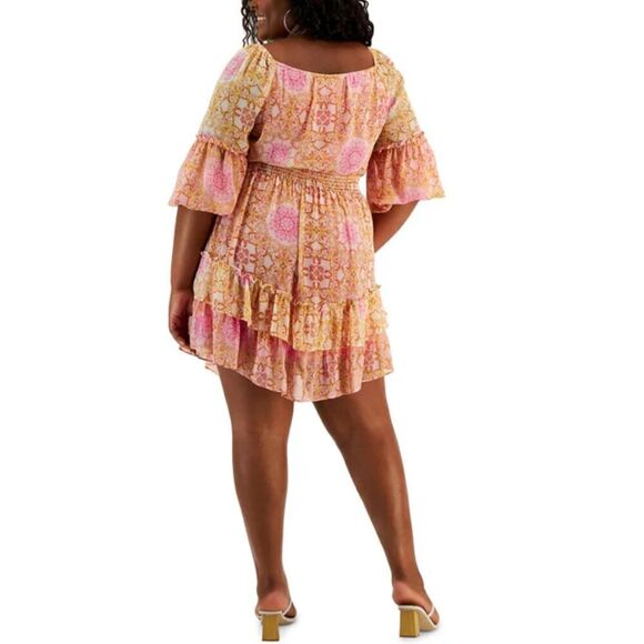 Taylor Womens Printed Ruffle Hem Peasant Dress Plus Size 20W - Picture 2 of 12